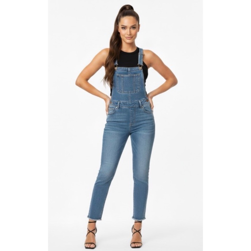 Universal Thread Blue Denim Straight Leg Raw Hem Cottagecore Prairie Overalls 12